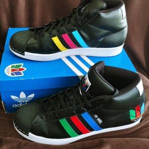 Adidas Pro Model black leather high top sneakers, men size 11